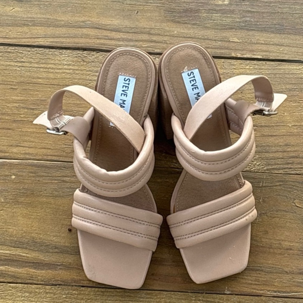 Steve Madden Nude Padded Strap Block Heel Sandals